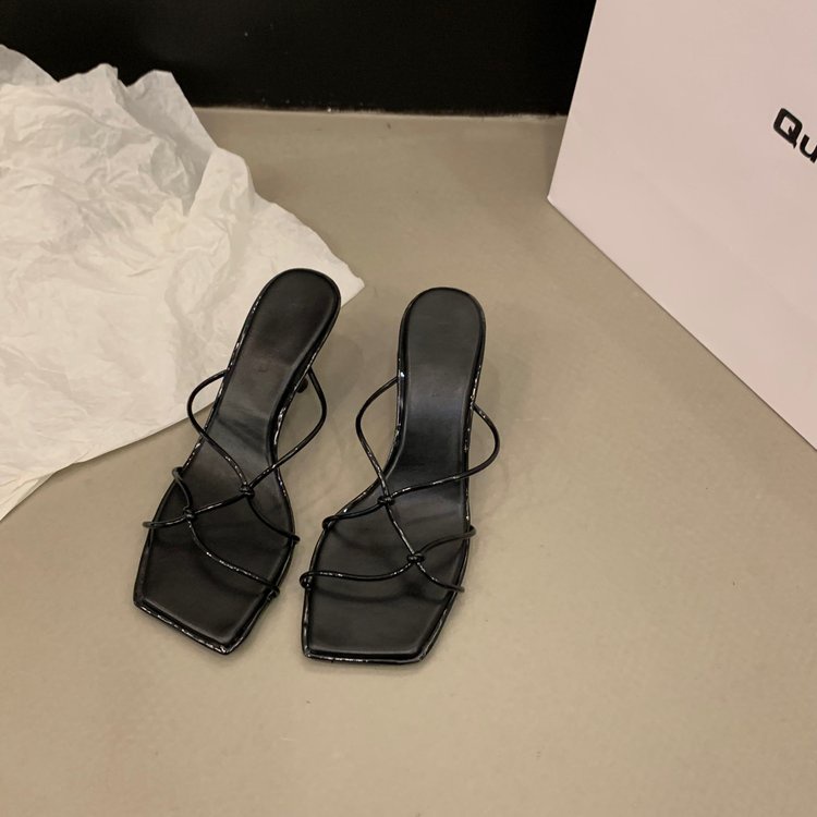 Giày Cao Gót 7CM Da PU Bóng Mũi Vuông Phong Cách Roman Cao Cấp