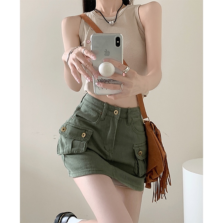 Chân Váy Denim Lưng Cao Dáng Chữ a Phong Cách Retro Dành Cho Nữ