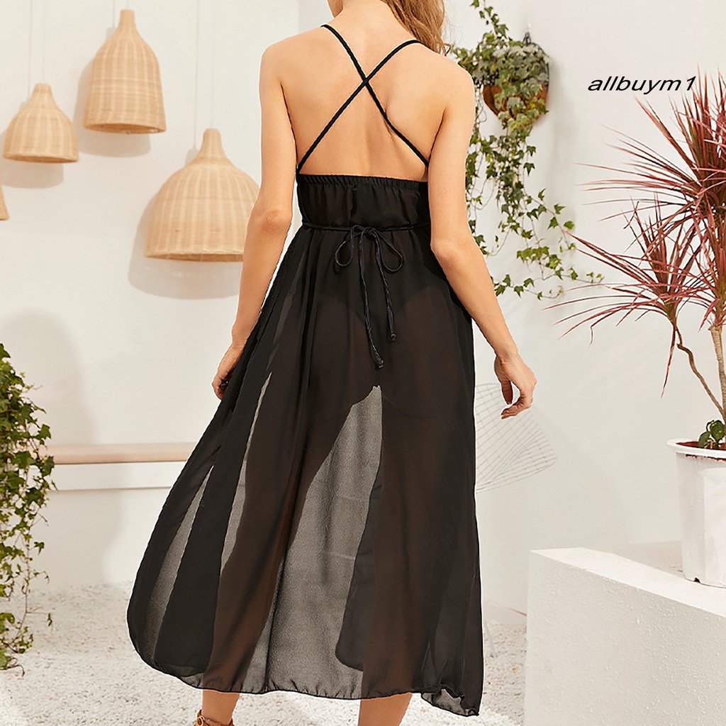 Đầm Không Tay Cổ Chữ V Khoét Sâu Hở Lưng Màu Sắc Trơn Dành Cho Nữ