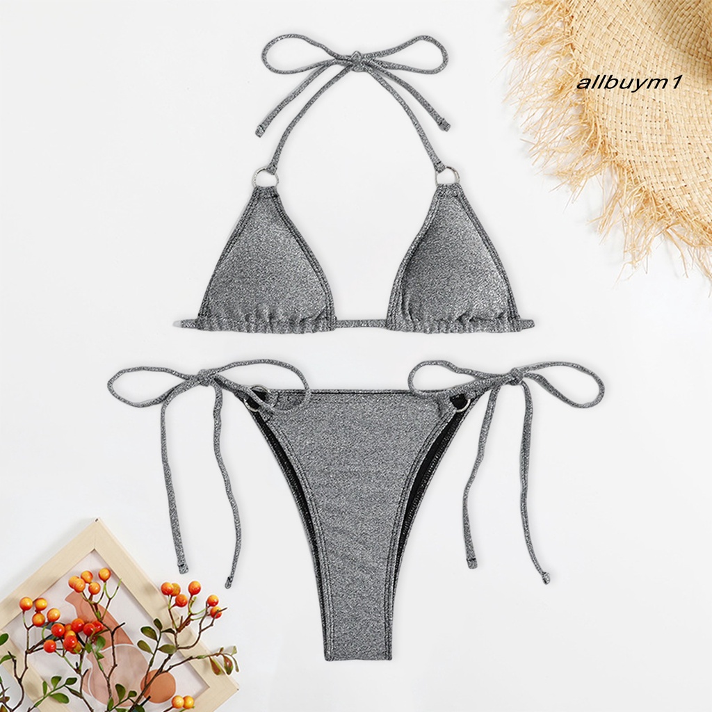 1 Bộ Đồ Bơi Hai Mảnh Gồm Áo Cổ Yếm Không Gọng Và Quần Lót Màu Trơn Gợi Cảm Cho Nữ