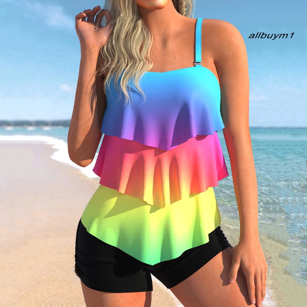 1 Bộ Đồ Bơi Tankini Nhún Bèo Có Đệm Ngực Không Gọng Thời Trang Mùa Hè Quyến Rũ Cho Nữ