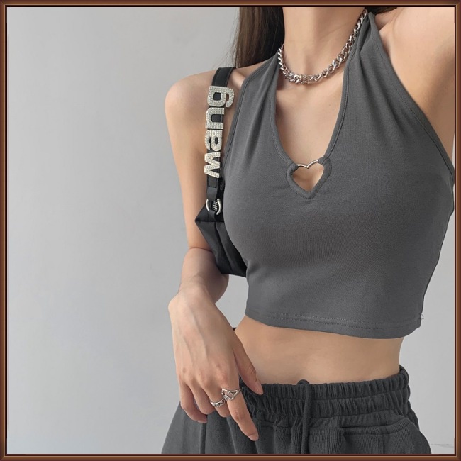 Áo Croptop Dệt Kim Không Tay Màu Sắc Đơn Giản Cho Nữ