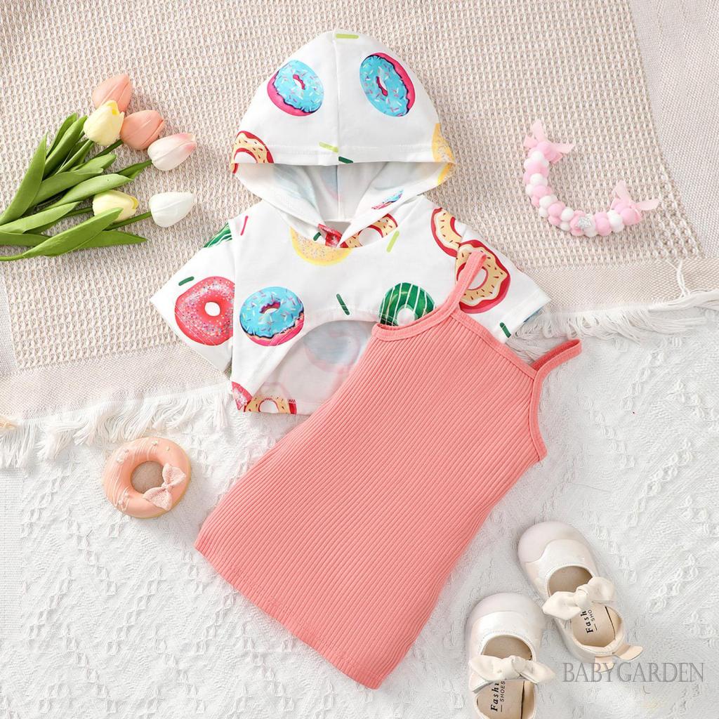 Set Đồ 2 Món Gồm Áo Hoodie Tay Cộc + Đầm Hai Dây Có Gân Cho Bé Gái 6 Tháng-3 Tuổi