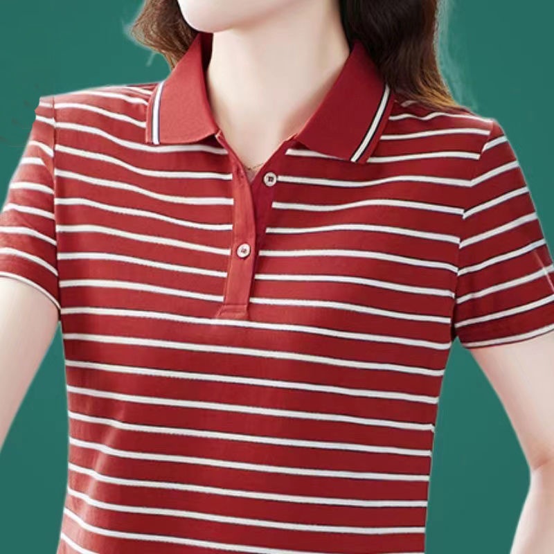 Áo Thun POLO Ngắn Tay Họa Tiết Sọc Thời Trang Dành Cho Nữ