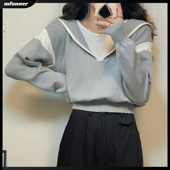 Áo Hoodie Dệt Kim Tay Dài Màu Sắc Tương Phản Thời Trang Cho Nữ