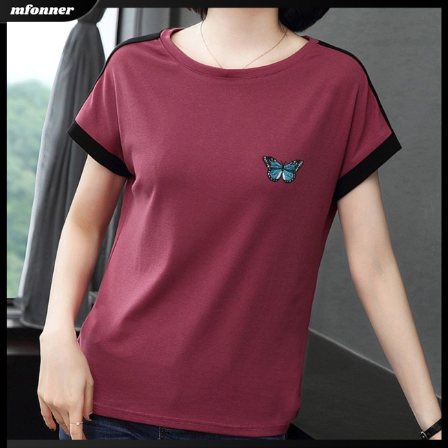 Áo Thun Tay Ngắn Cổ Tròn Dáng Rộng In Hình Bướm Thời Trang Mùa Hè Cho Nữ