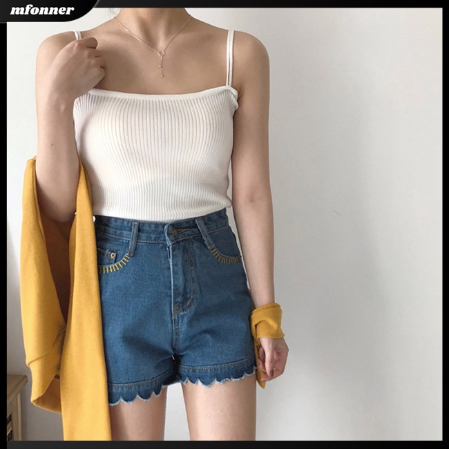 Áo Hai Dây Dệt Kim Màu Sắc Trơn Phong Cách Hong Kong Cổ Điển Thời Trang Mùa Hè Cho Nữ