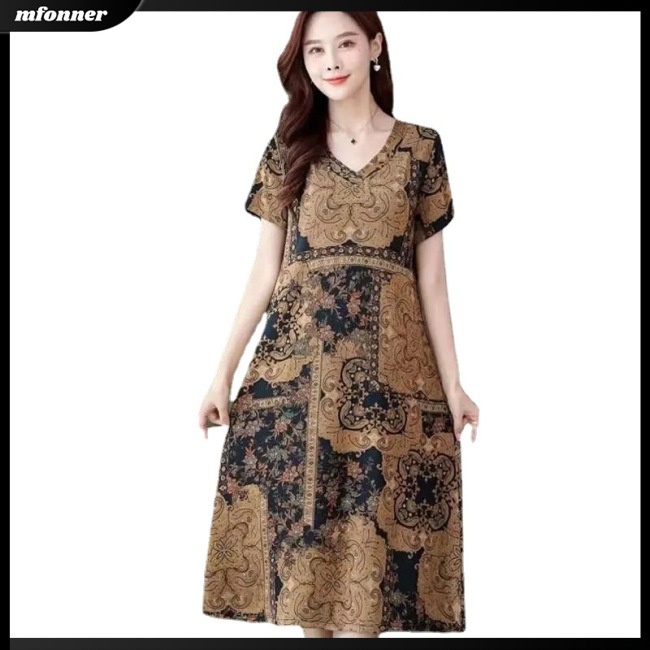 Đầm Midi Tay Ngắn Cổ Chữ V Dáng Chữ A In Hình Đám Mây Thời Trang Mùa Hè Xinh Xắn Cho Nữ