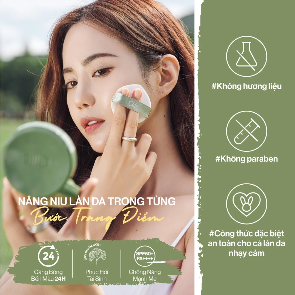Phấn Nước Căng Bóng Thuần Chay Gilaa Vegan Super Glow Cushion SPF50+/PA++++ 15g