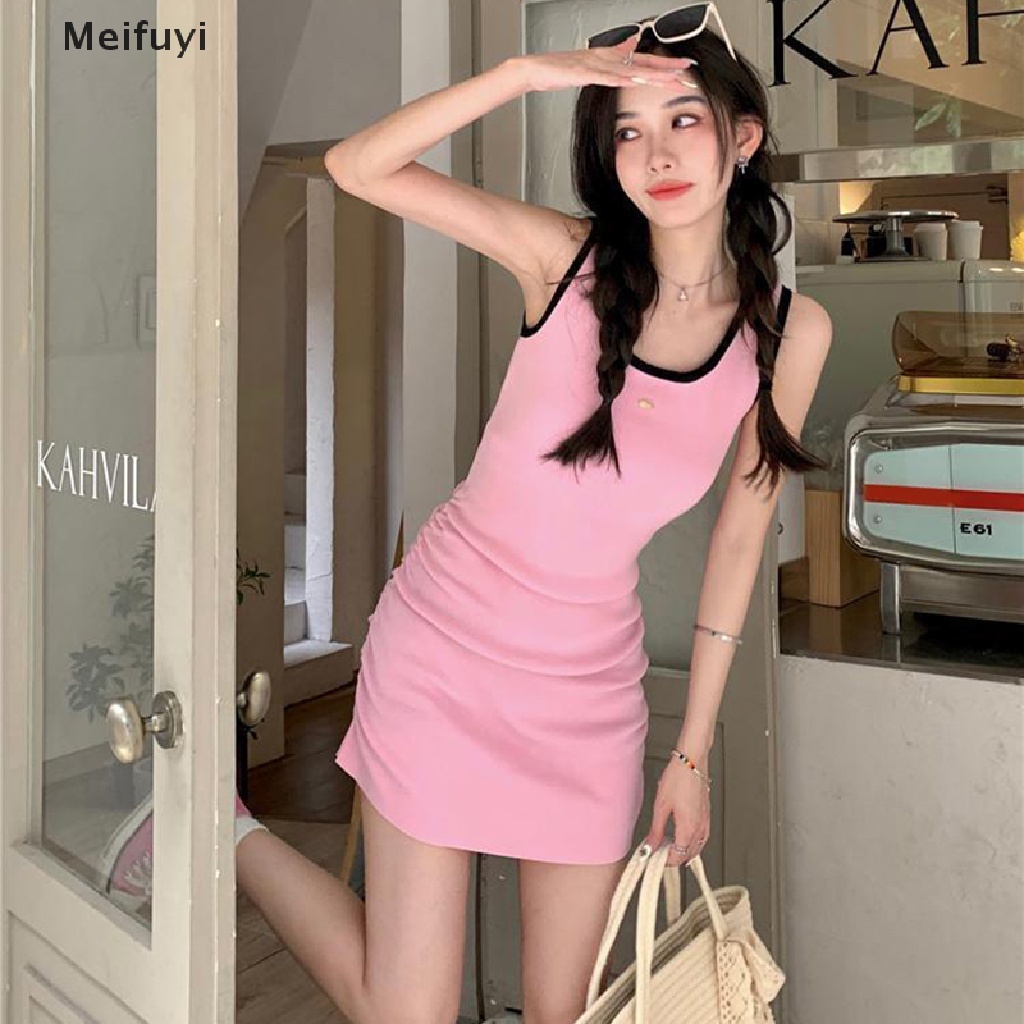 Đầm Mini Hai Dây Cổ Tròn Phong Cách Hàn Quốc Quyến Rũ Cho Nữ
