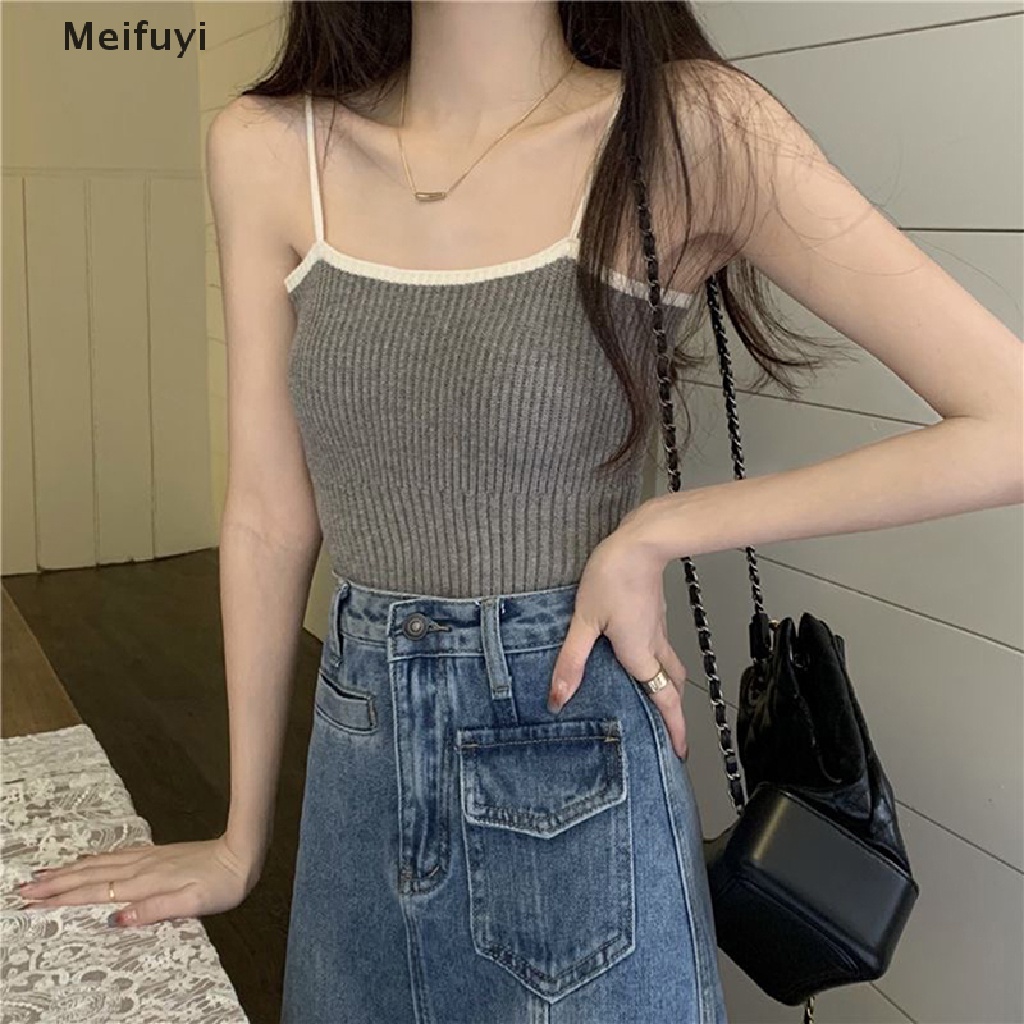 Áo Dệt Kim Sát Nách Màu Sắc Tương Phản Thời Trang Mùa Hè Quyến Rũ Cho Nữ