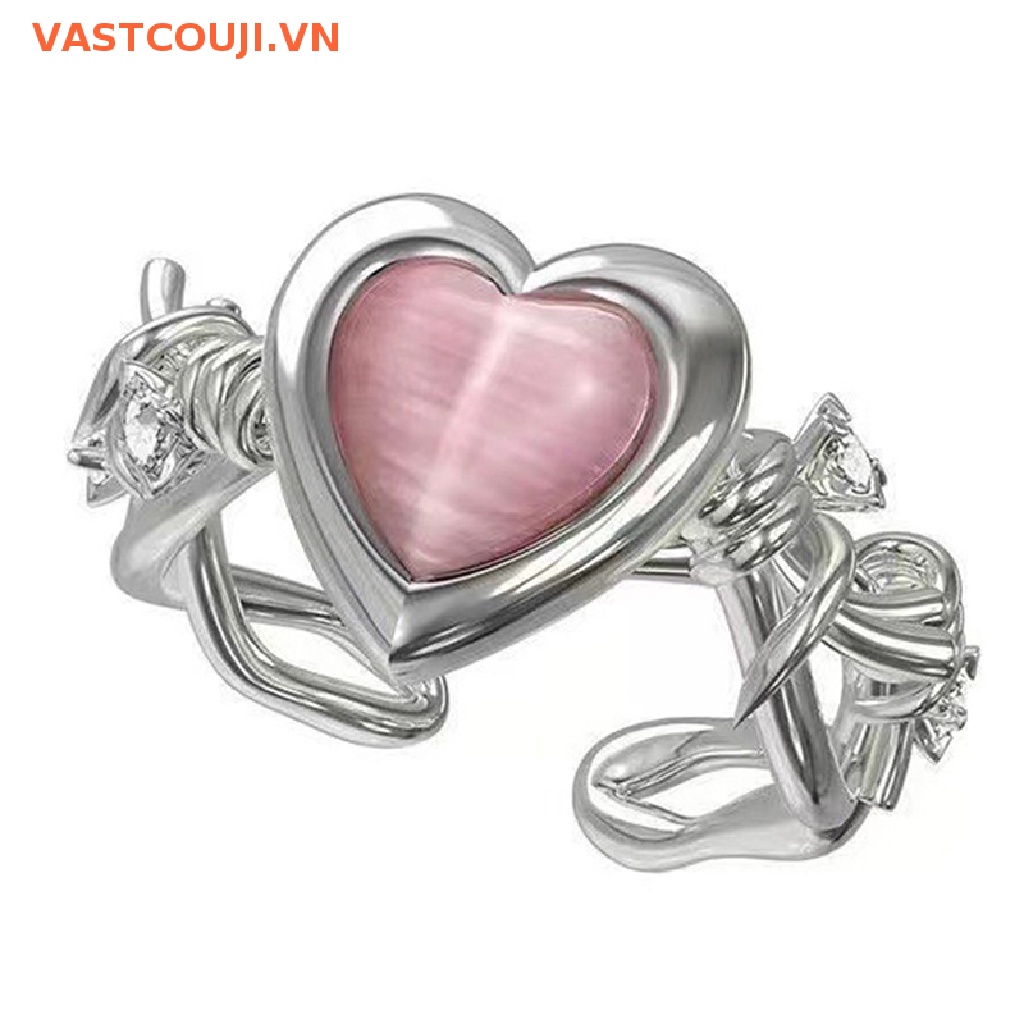 Nhẫn Hình Trái Tim Mắt Mèo VASTJI Thời Trang Có Thể Điều Chỉnh Cho Nữ