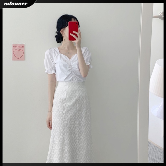 Áo Kiểu Tay Ngắn Phồng Cổ Vuông Thời Trang Mùa Hè Ngọt Ngào Dễ Thương Cho Nữ