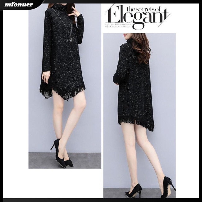 Đầm Dài Tay Cổ Cao Plus Size Cho Nữ