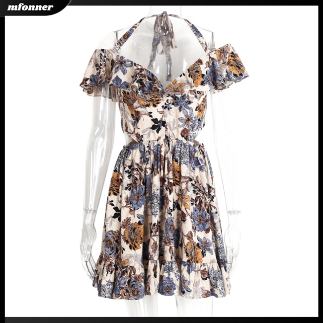 Mw Đầm Ren Hoa Hở Lưng Cổ Chữ V Thắt Nơ Gợi Cảm Sành Điệu Cho Nữ