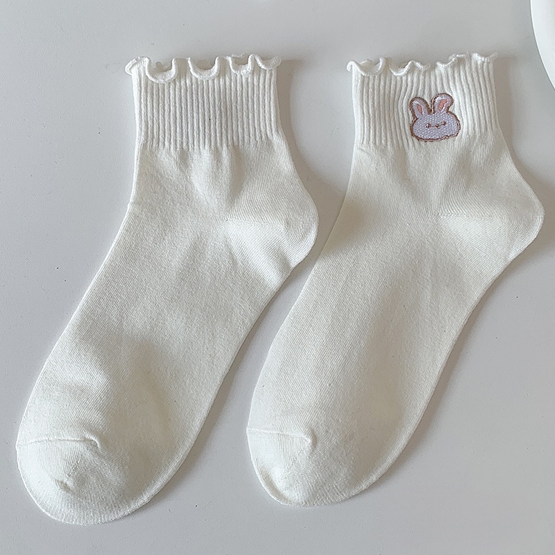 Tất Cotton Viền Xoăn Thêu Họa Tiết Ngọt Ngào Thời Trang Xuân Hè Cho Nữ