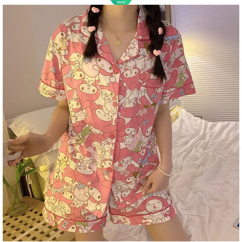 Bộ Đồ Ngủ Tay Ngắn Dáng Rộng In Họa Tiết Sanrio Melody Thời Trang Mùa Hè 2023 Dễ Thương Thoải Mái Cho Nữ