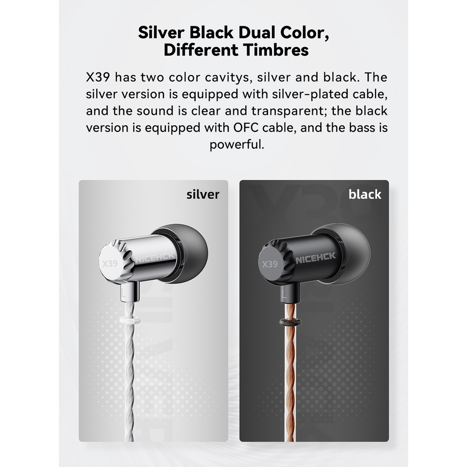 Tai Nghe NiceHCK X39 HD Có Dây Âm Thanh HIFI 6mm Âm Trầm Theo Dõi IEM X49