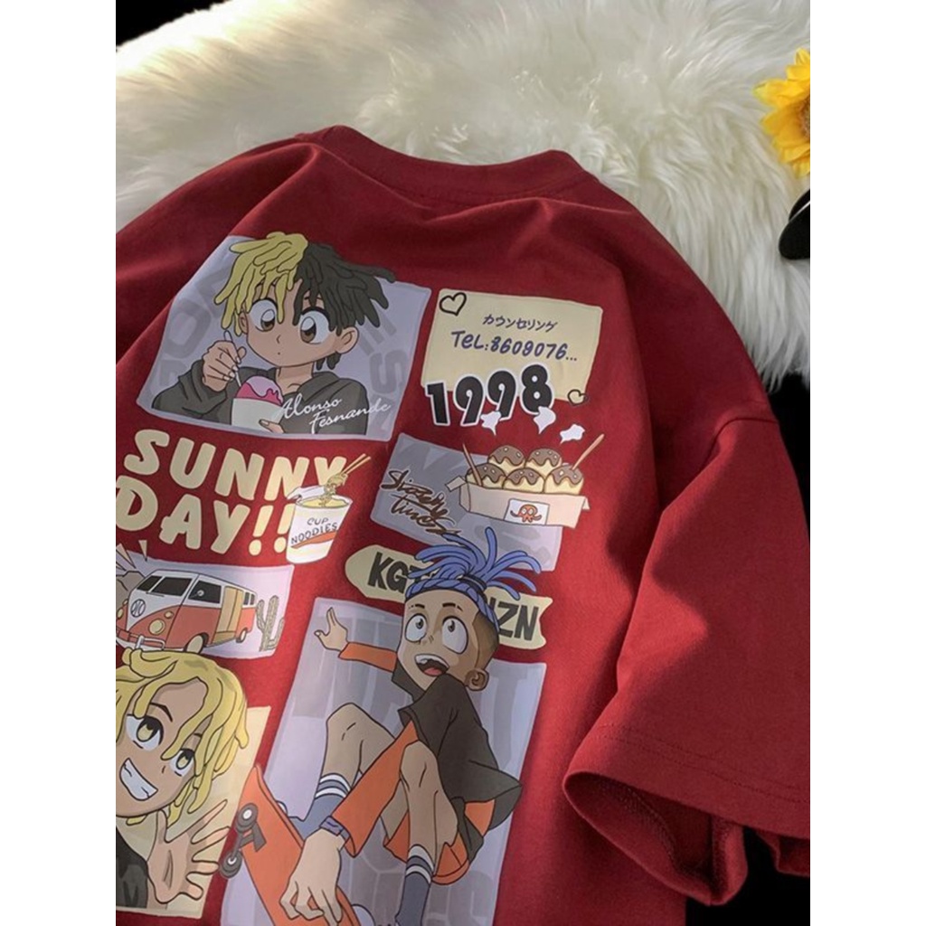 Áo Thun Nam Tay Ngắn Dáng Rộng Phong Cách Retro Thời Trang Cá Tính