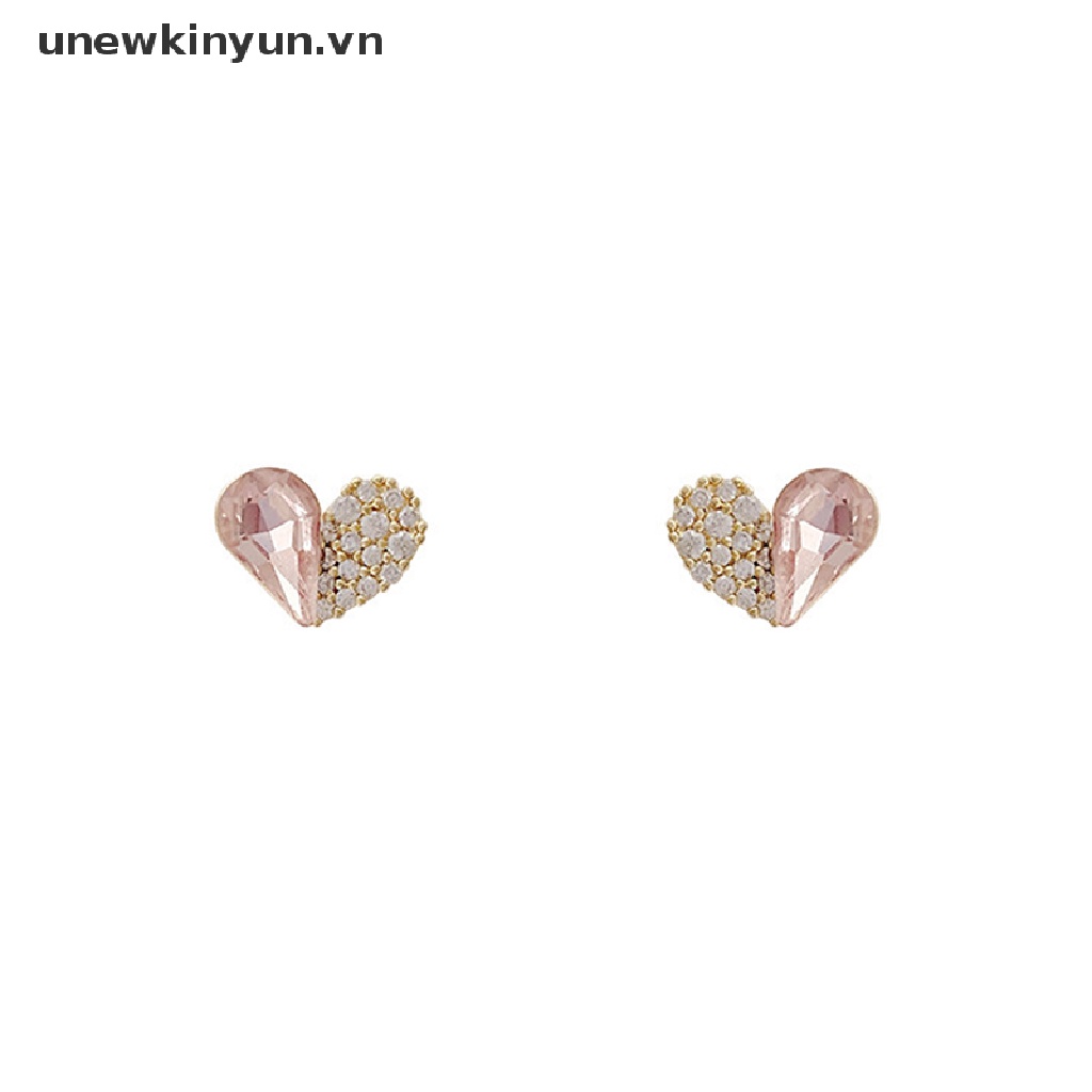 1 Cặp Bông Tai Hình Trái Tim Đính Đá Thời Trang Dành Cho Nữ