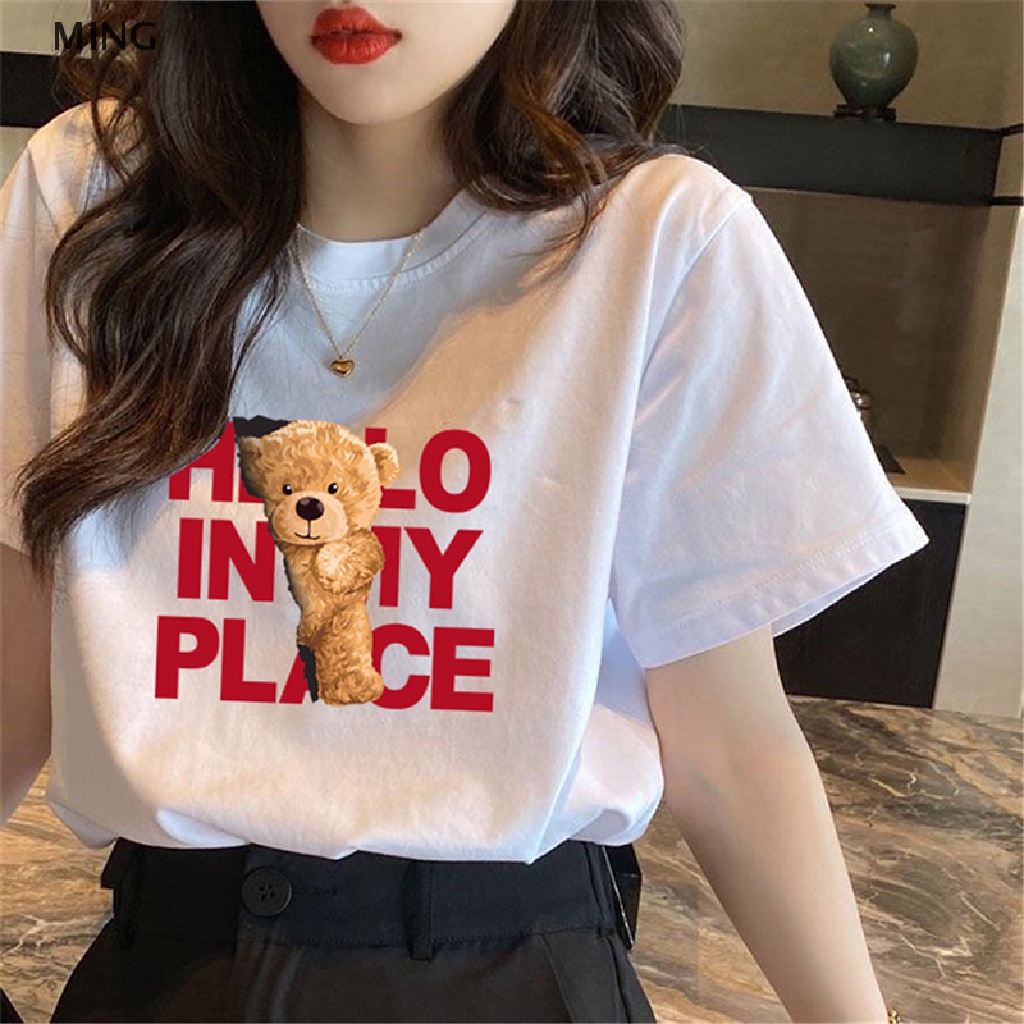 Áo Thun Tay Ngắn Cổ Tròn In Hình Gấu Dễ Thương Cho Nữ