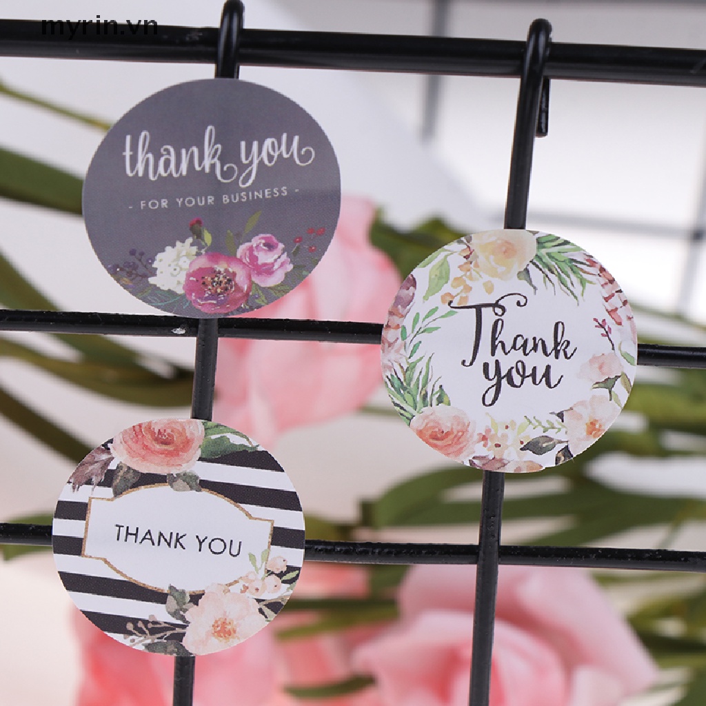 Set 500 Miếng Dán Niêm Phong Bao Thư Hình Tròn In Chữ Thank You Và Hoa