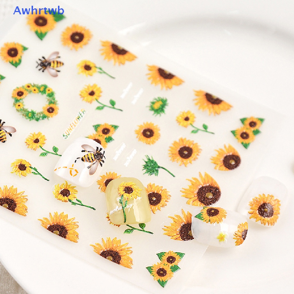 Miếng Dán Trang Trí Móng Tay Họa Tiết Hoa Hướng Dương Xinh Xắn Mới