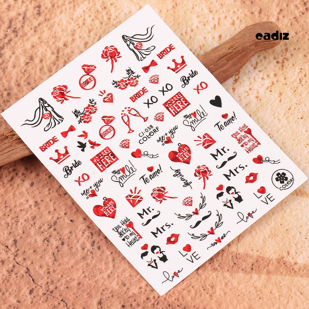 Bộ 2 Miếng Dán Móng Tay Tự Dính Không Phai Họa Tiết Trái Tim Màu Đỏ Dùng Trang Trí DIY