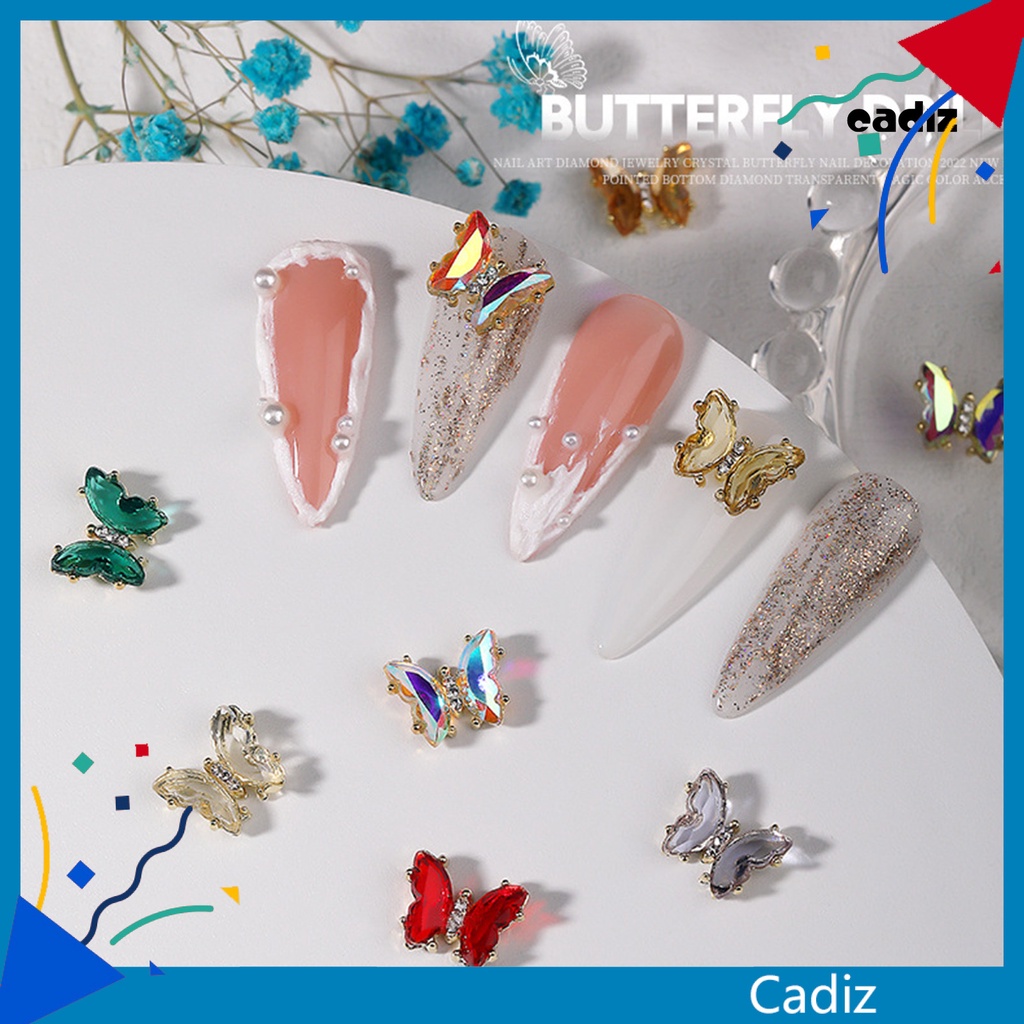 Set 10 Móng Tay Giả Mini Lấp Lánh Hình Bướm DIY