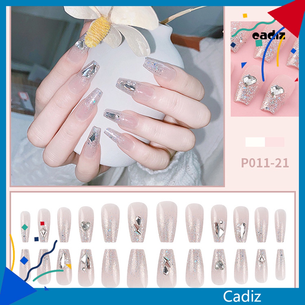 Set 24 Móng Tay Giả Có Keo Dán Đính Đá Trang Trí Toàn Diện Cho Nữ