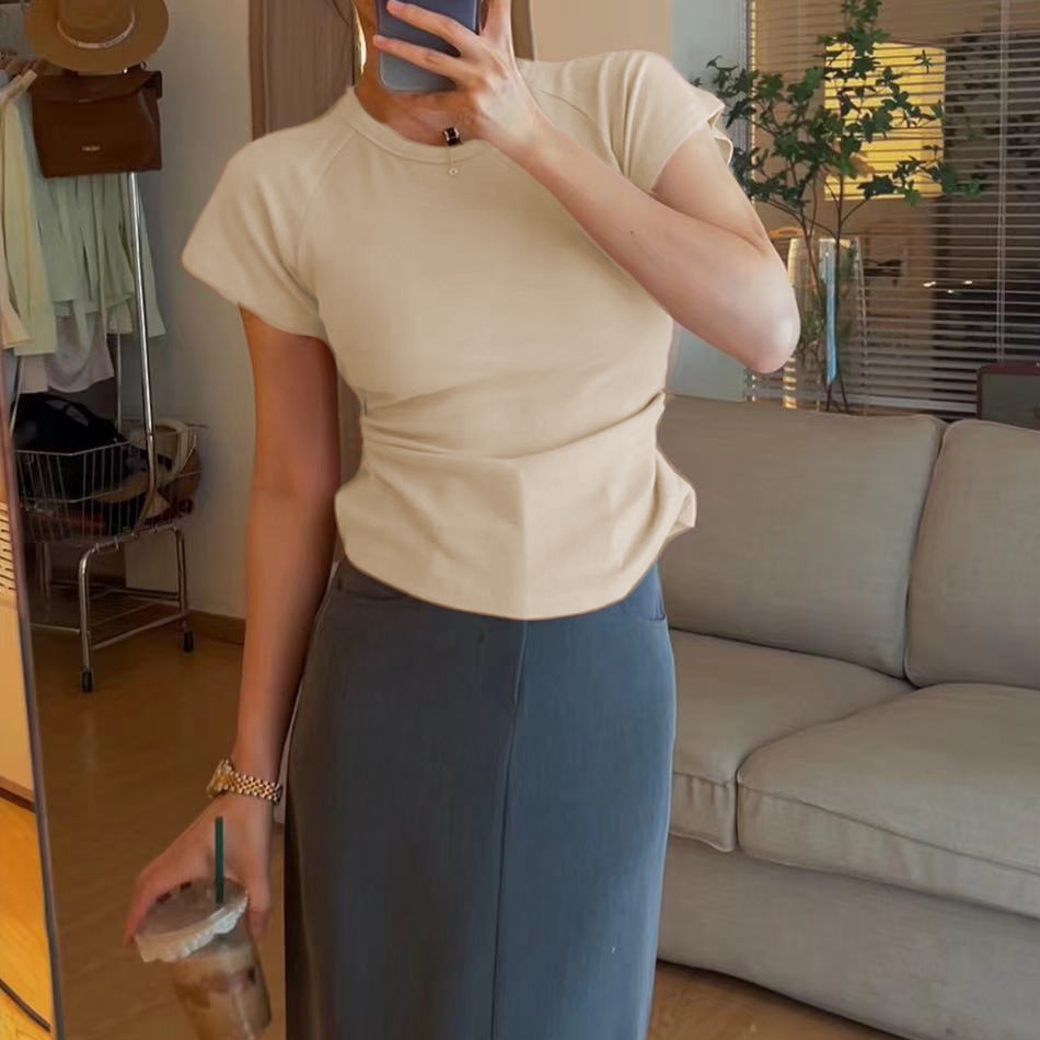 Áo thun SUXI cotton tay ngắn hở lưng đơn giản cho nữ