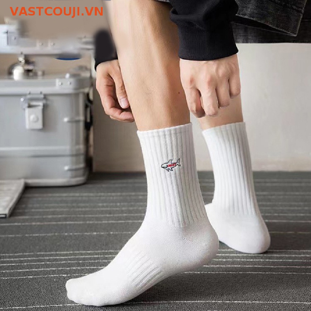 Vớ Thể Thao Thêu Hình Cá Mập Màu Trơn Thời Trang Cho Nam