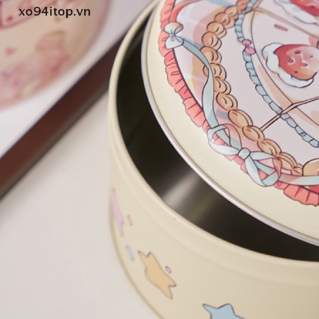 Hộp Thiếc Đựng Bánh Quy / Món Tráng Miệng Hình Tròn Cỡ Lớn In Họa Tiết Gấu / Thỏ Dễ Thương Tiện Dụng