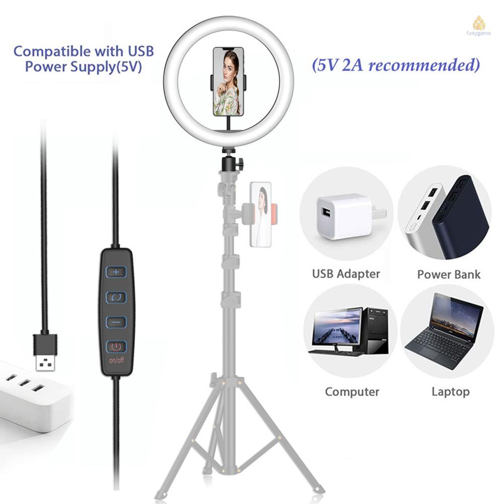 Vòng Đèn LED 10 Inch 3000K-6000K 10 Cấp Độ Điều Chỉnh Được 3 Màu Kèm Giá Đỡ Điện Thoại Đầu Bi Hỗ Trợ Live Stream Trang Điểm Chụp Ảnh Selfie