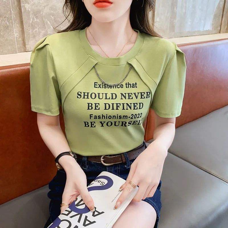 Áo Thun Tay Ngắn Phồng Mẫu Mới 2023 Thời Trang Mùa Hè Xinh Xắn Cho Nữ
