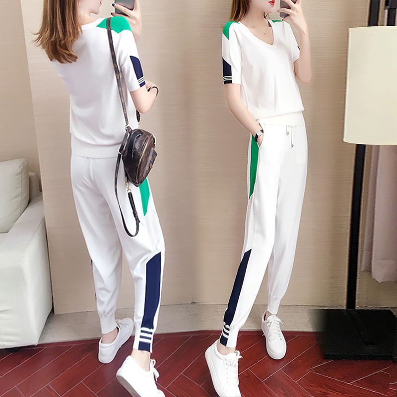 Bộ Đồ Thể Thao Áo Tay Ngắn Phối Quần Dài Dáng Rộng Kiểu Hàn Quốc Thời Trang Mùa Hè 2023 Cho Bạn Gái