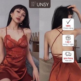 Đồ ngủ sexy nữ| váy ngủ quảng châu💗freeship-có ảnh thật💗 đầm ngủ lua phối ren ngực đan dây hàng có sẵn