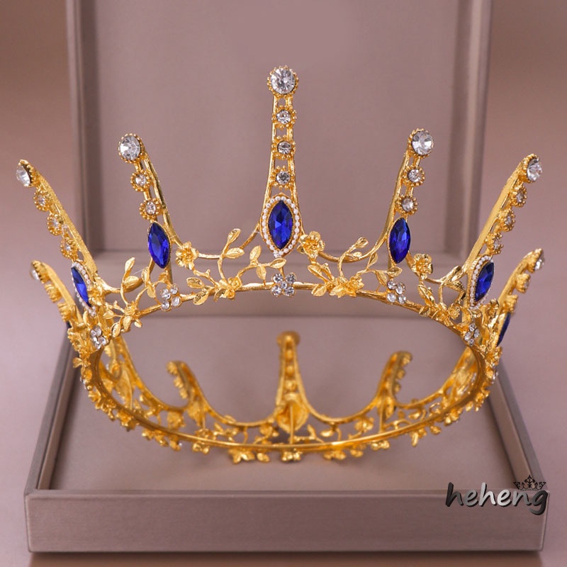 Vương Miện Đính Đá Pha Lê Xanh Dương Lớn Thời Trang