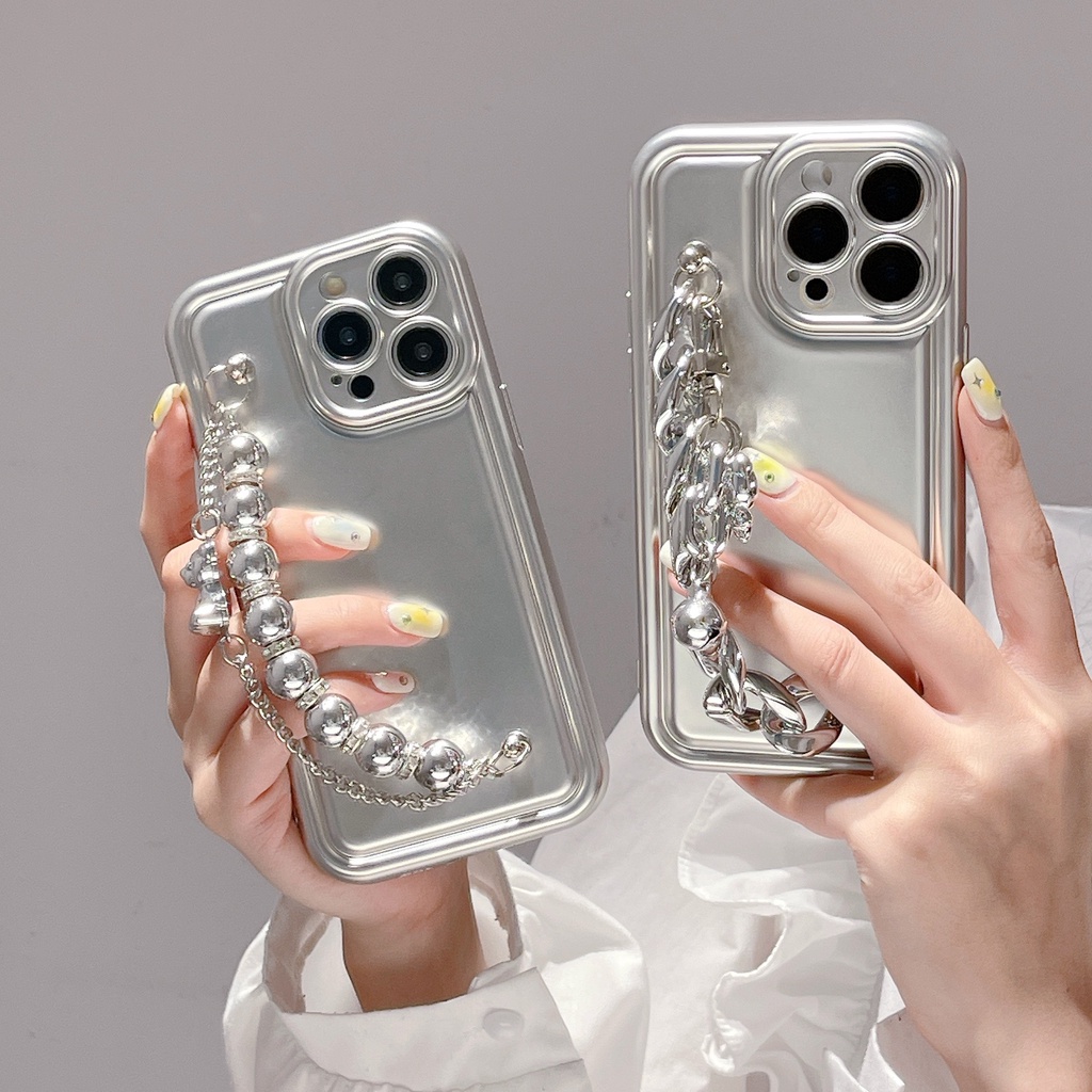 Ốp Điện Thoại TPU Dẻo Mạ Điện Họa Tiết Gấu &amp; Ngọc Trai Kèm Vòng Đeo Tay Độc Đáo Cho iPhone 14 13 12 11 PRO MAX