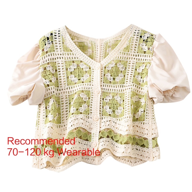 Xiangbao Áo Cardigan Dệt Kim Tay Ngắn Phồng Cài Nút Kiểu Vintage Cho Nữ