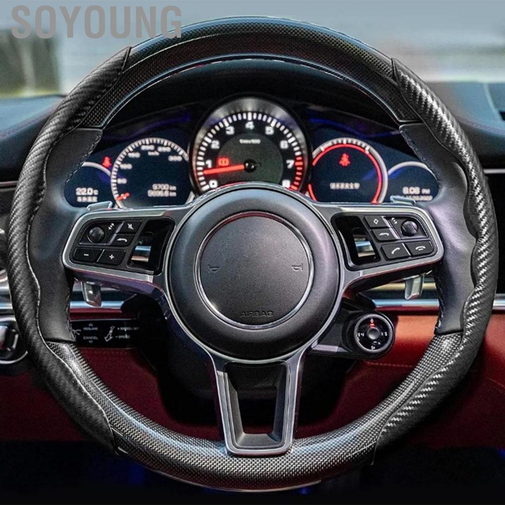 Soyoung Steering Wheel Grip  Cover Simple Installation Carbon Fiber Pattern for Car