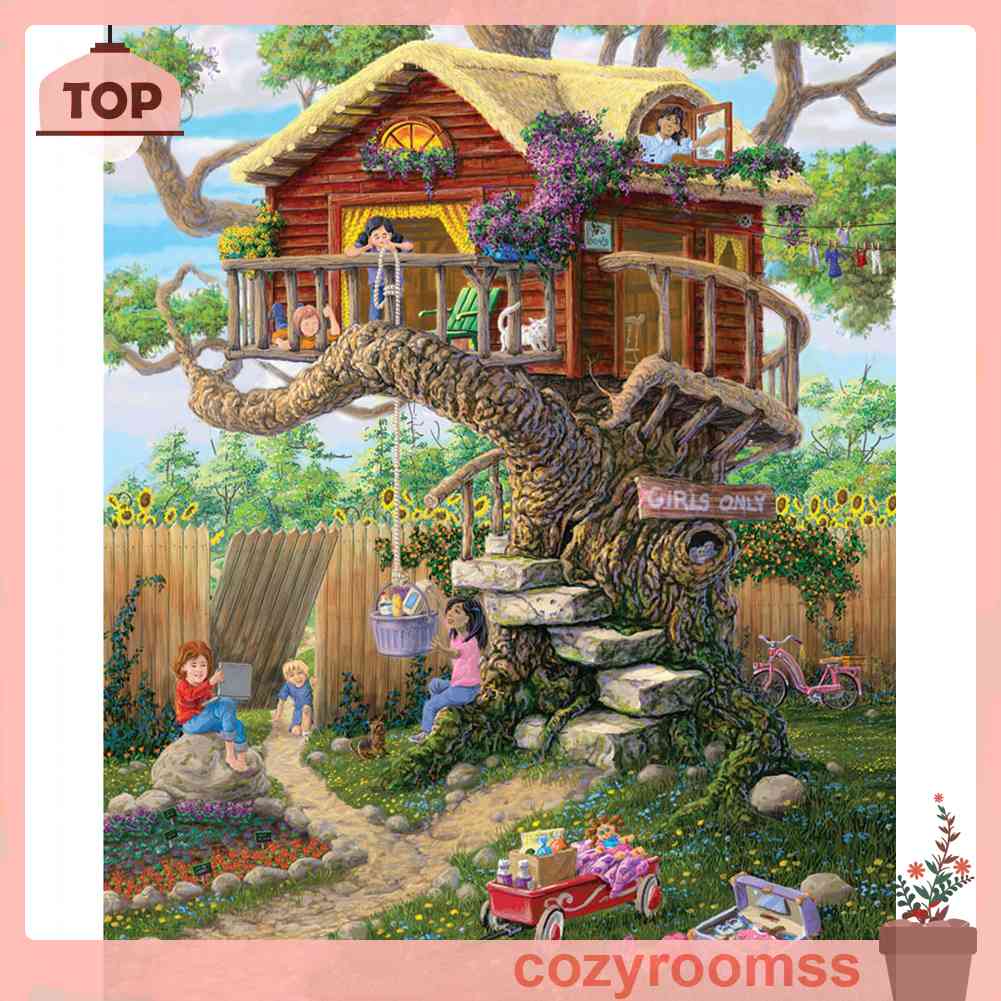 Tranh Đính Đá Kim Cương Toàn Bộ 5D DIY Hình Vẽ Ngôi Nhà Trên Cây