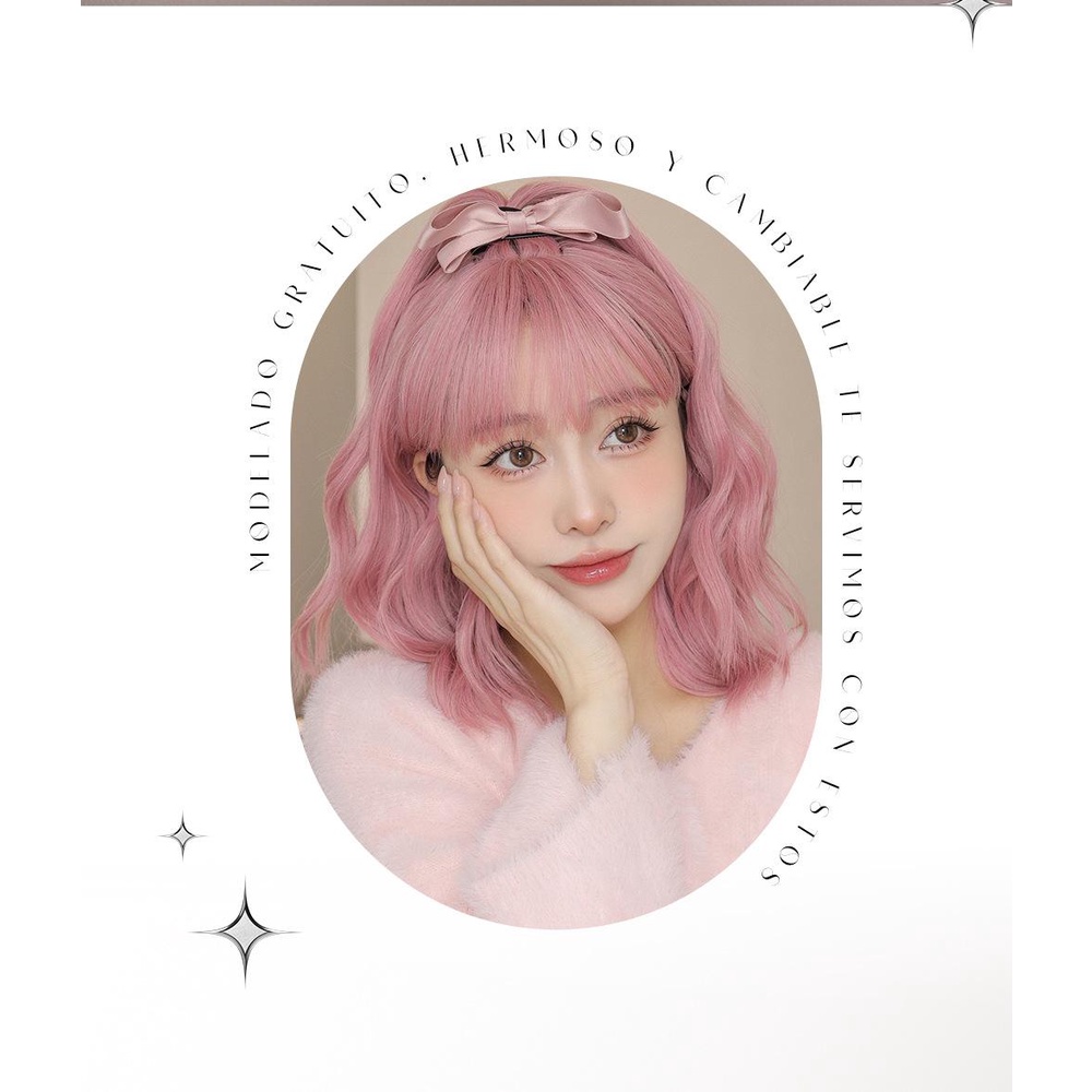 Bộ Tóc Giả Ngắn Xoăn Màu Hồng Dễ Thương Phong Cách Harajuku Hàn Quốc