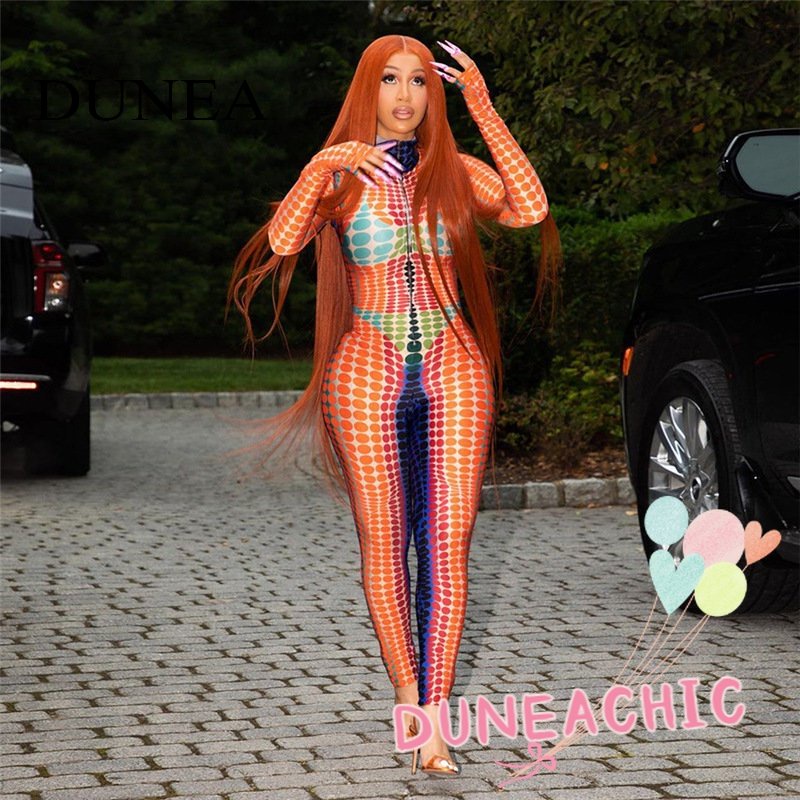 DUNEA Áo liền quần Tay Dài Cổ Tròn Lưng Cao In Họa Tiết Quyến Rũ Cho Nữ