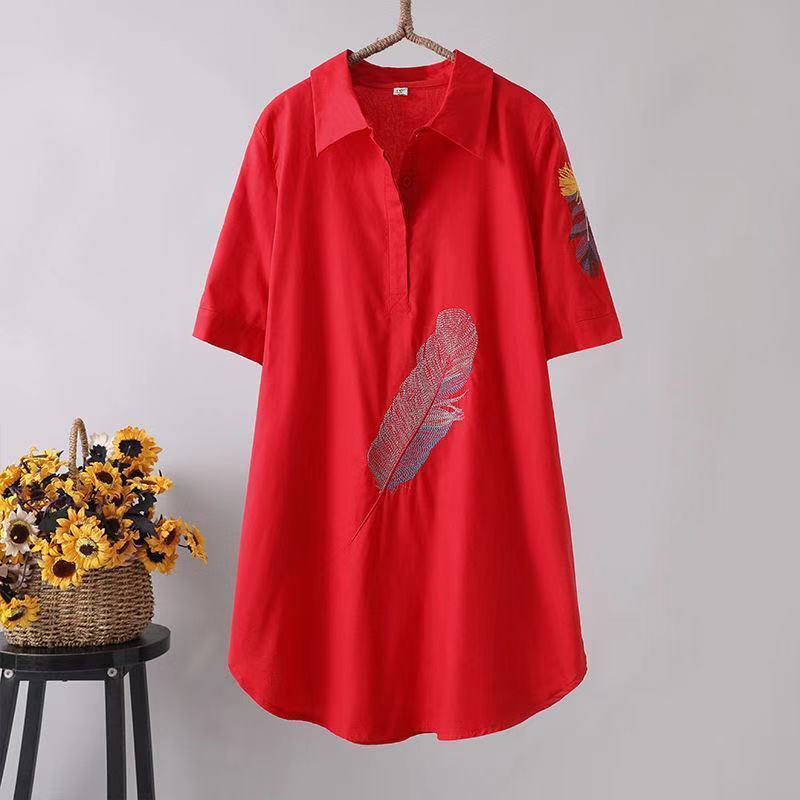 Áo Sơ Mi Tay Ngắn Dáng Rộng Thêu Họa Tiết Xinh Xắn Thời Trang Cho Nữ