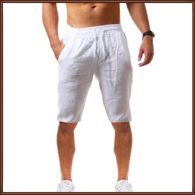 Quần Lửng Thể Thao Bằng Vải Lanh Thoáng Khí Màu Sắc Trơn Dành Cho Nam