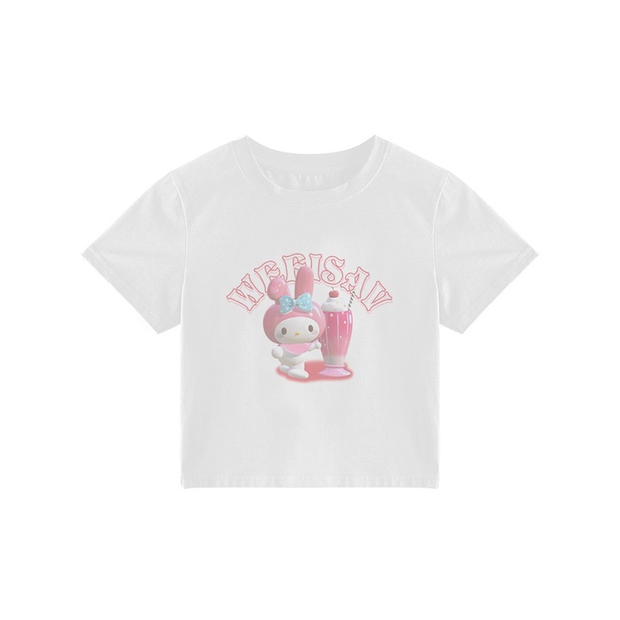 HIIXIIVI Áo Thun 100% Cotton Tay Ngắn Dáng Ôm In Họa Tiết Phong Cách Hàn Quốc Thời Trang Cho Nữ