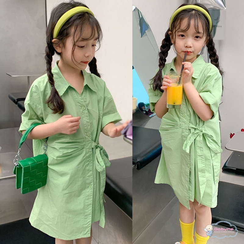 Đầm Công Chúa Chất Liệu Cotton Màu Trơn Thắt Nơ Thời Trang Mùa Hè Cho Bé Gái 3-8 Tuổi