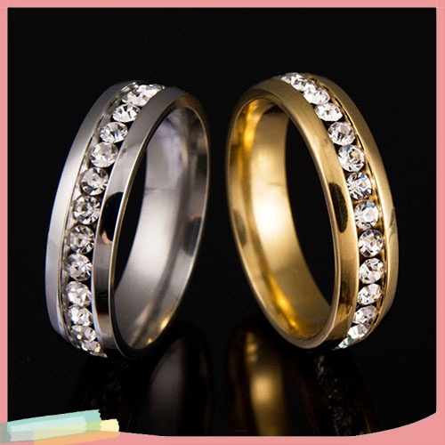 Nhẫn Đính Hôn Chất Liệu Thép Titan Đính Đá Cho Cặp Đôi