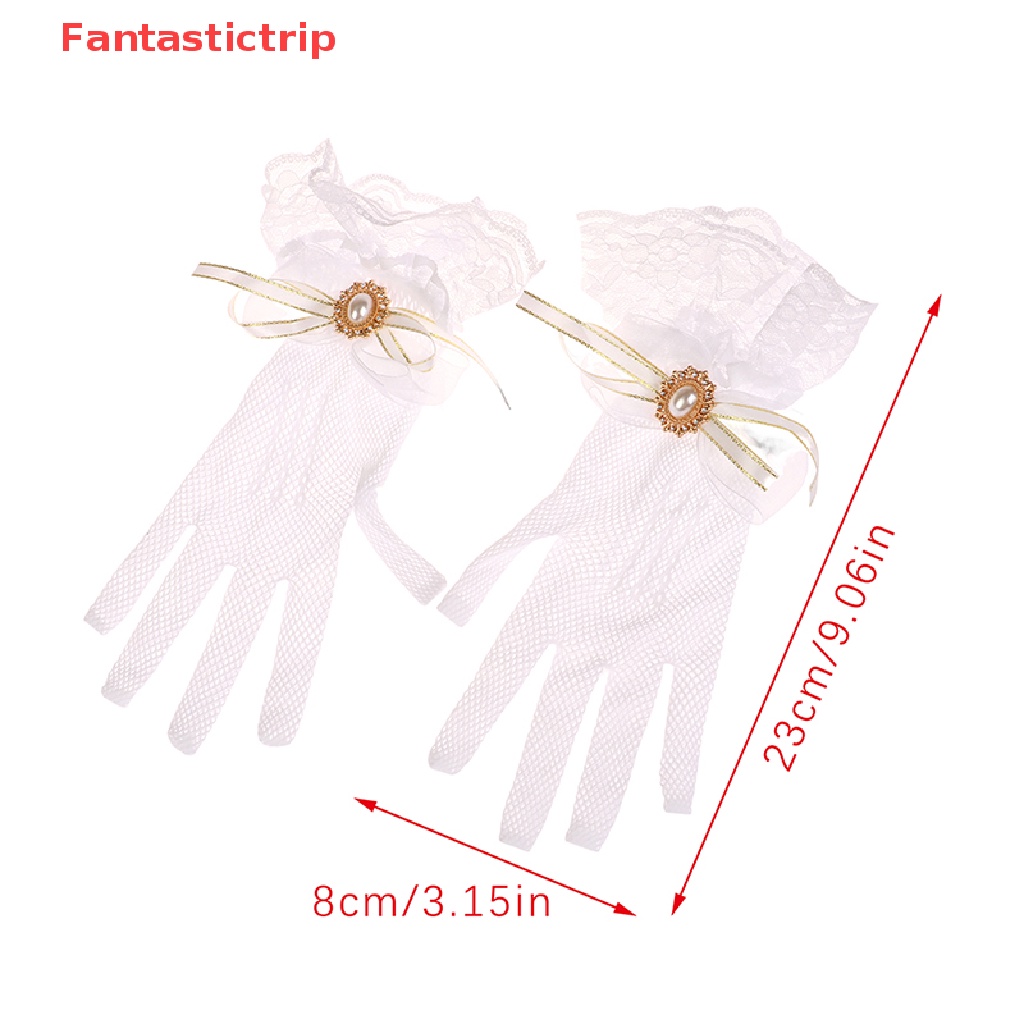 1 Đôi Găng Tay Lưới Đính Hoa Trắng Đen Phong Cách Lolita Mới